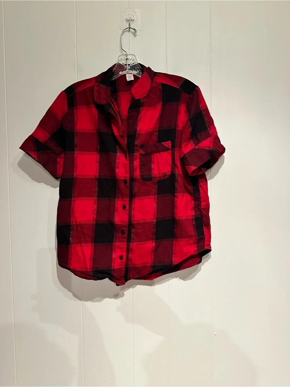 Victoria’s Secret Plaid Pajama Top XS Red Black Buffalo Check Sleep Shirt